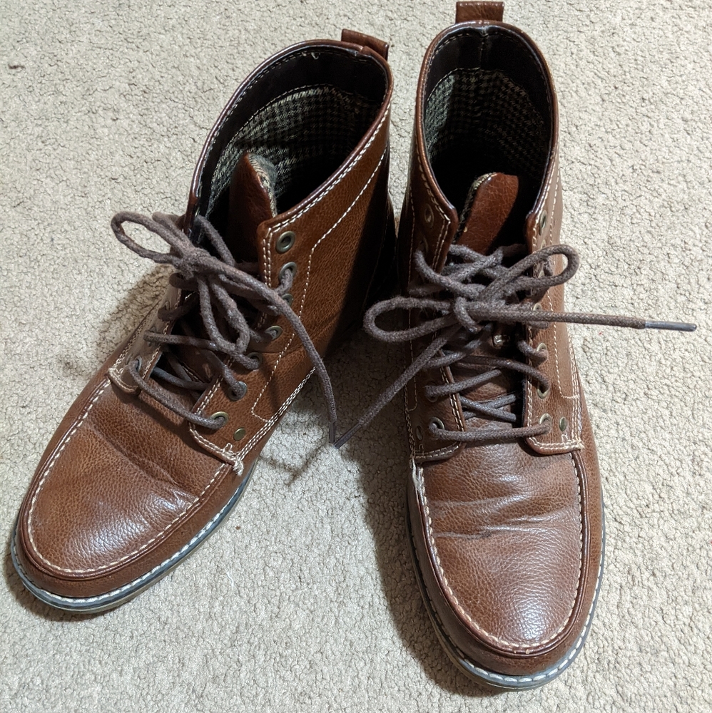 Faux Leather Brown Lace Up Boots